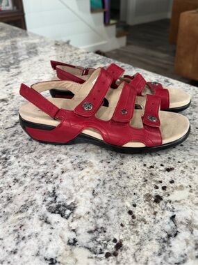 Aravon Red Leather Adjustable Slingback Sandals